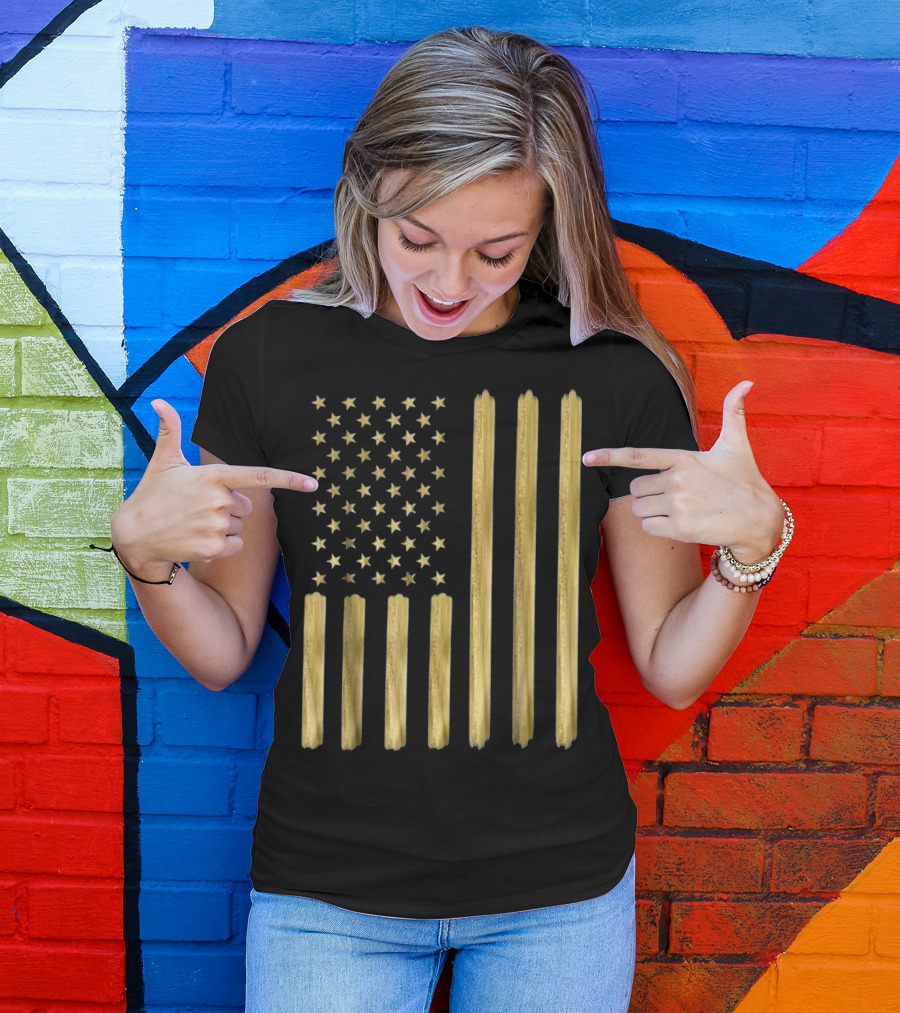 American Flag Faux Gold Paint T-Shirt