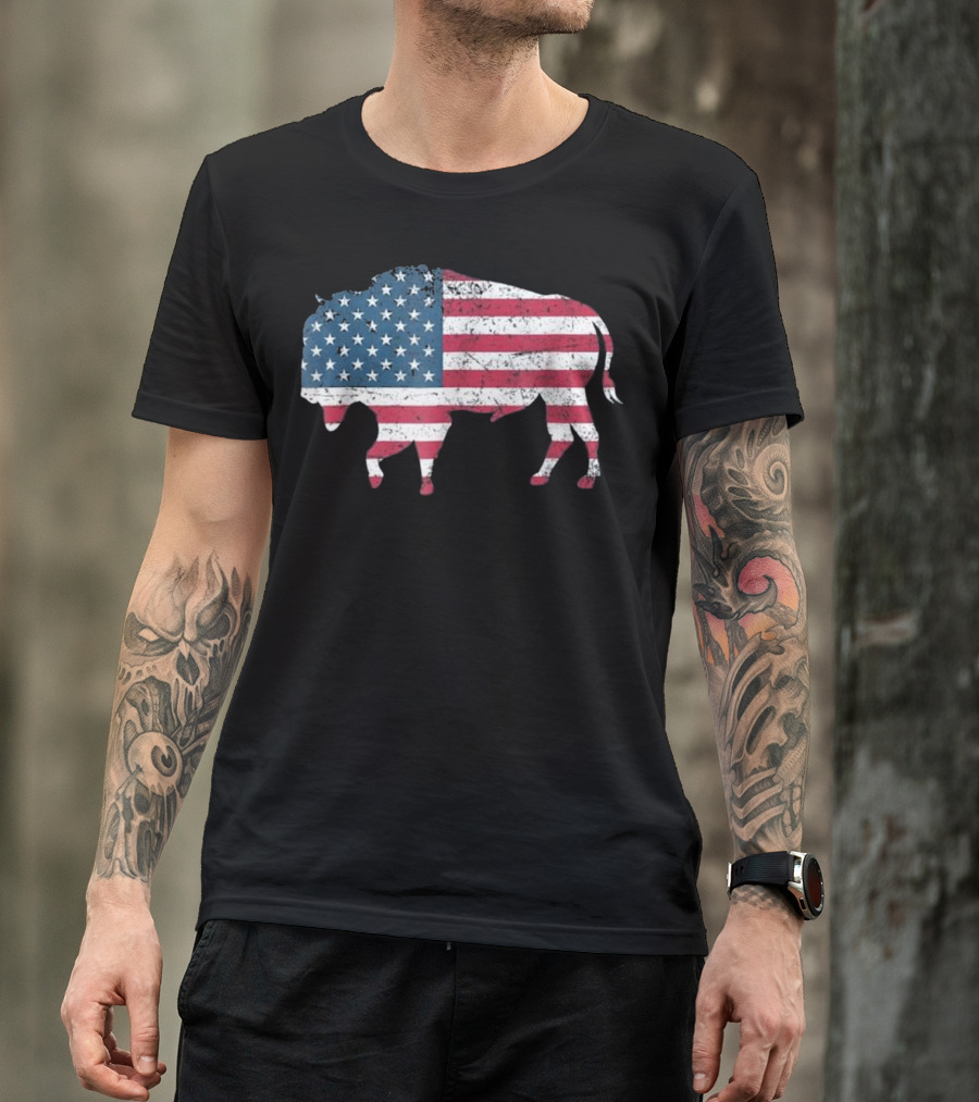 American Flag Buffalo USA Patriotic Bison T-Shirt