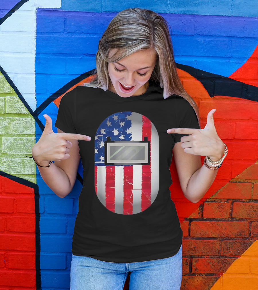 American Welder US Flag Helmet Welding Prowess T-Shirt