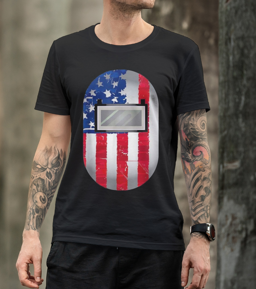 American Welder US Flag Helmet Welding Prowess T-Shirt