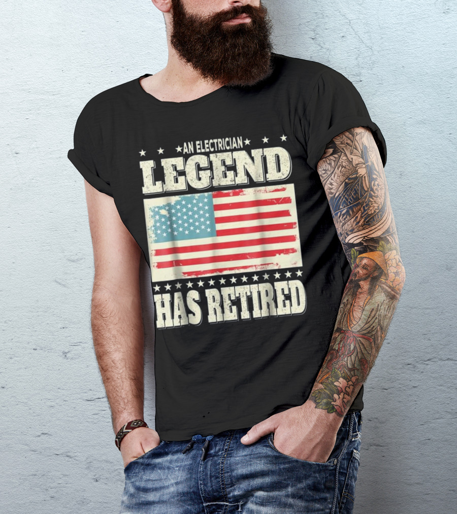 An Electrician Legend Has Retired American Flag T-Shirt
