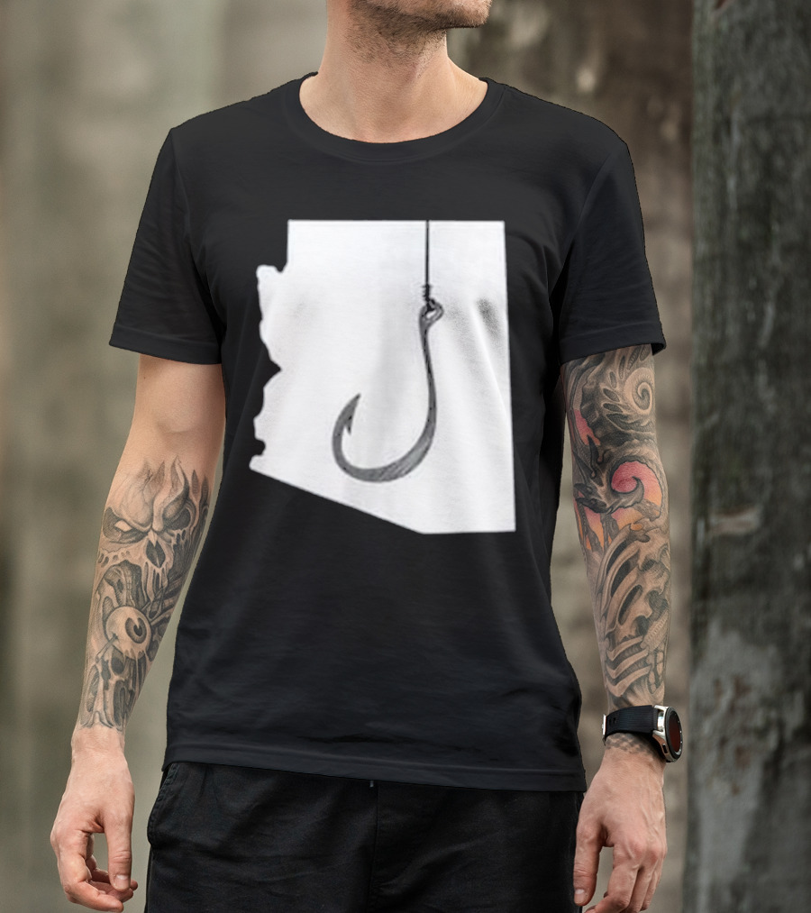 Arizona State Outline Fishing Hook Novelty T-Shirt