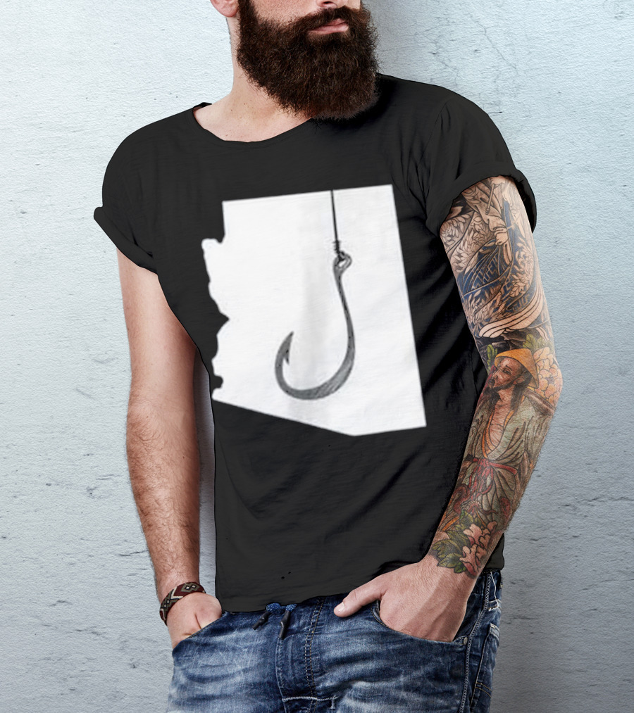 Arizona State Outline Fishing Hook Novelty T-Shirt