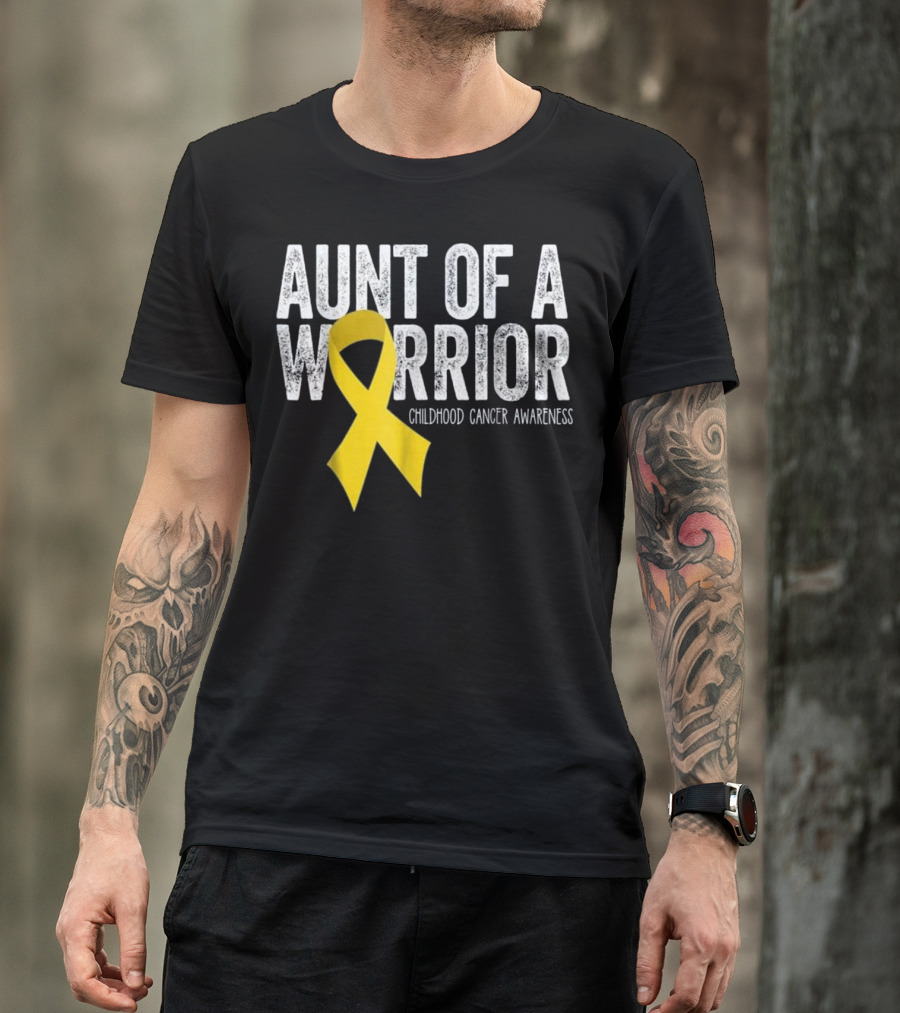 Aunt Of A Warrior Childhood Cancer Awareness Yellow T-Shirt