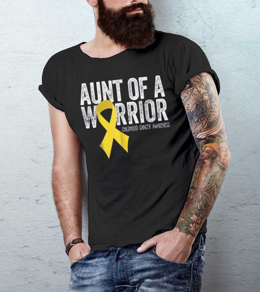 Aunt Of A Warrior Childhood Cancer Awareness Yellow T-Shirt