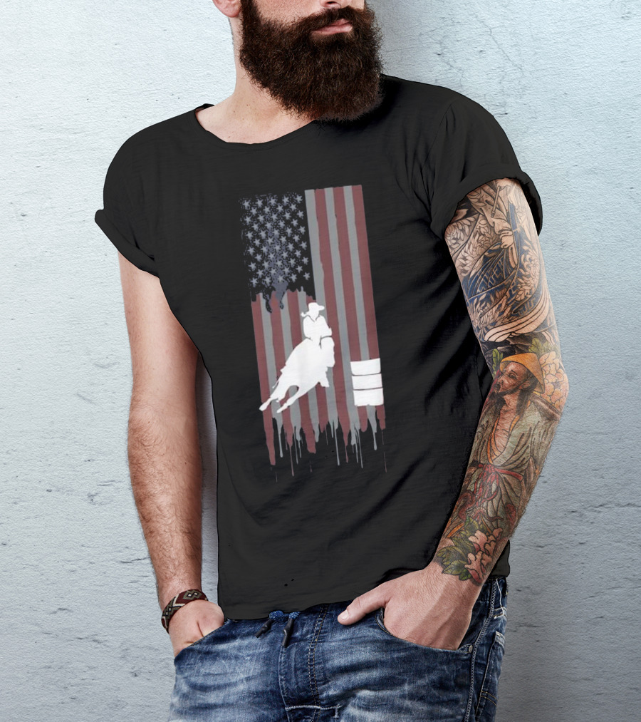 Barrel Racing Horse Lovers American Flag T-Shirt
