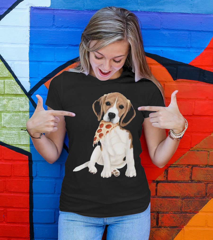 Beagle Eating Pizza Slice In Mouth T-Shirt