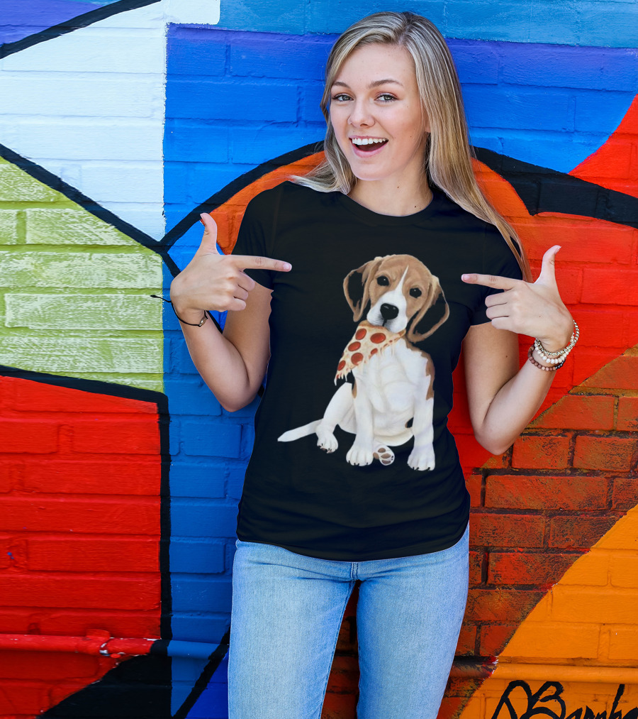 Beagle Eating Pizza Slice In Mouth T-Shirt