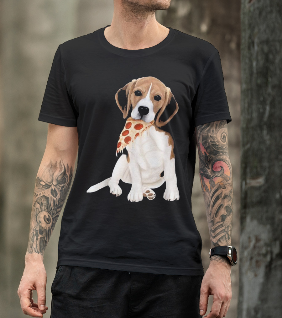 Beagle Eating Pizza Slice In Mouth T-Shirt