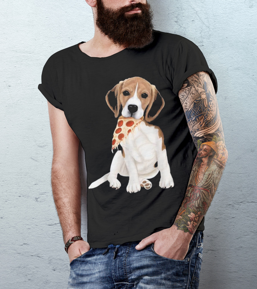 Beagle Eating Pizza Slice In Mouth T-Shirt