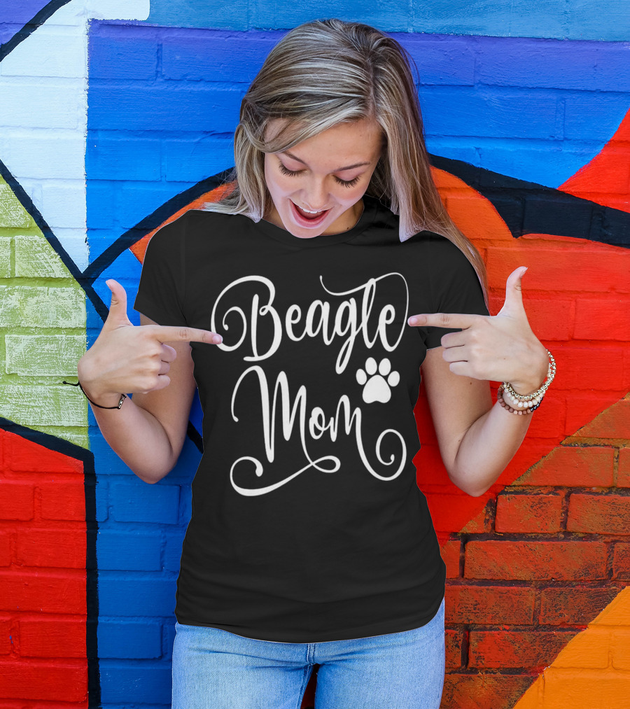 Beagle Mom Dog Lover White Script Paw Prints T-Shirt