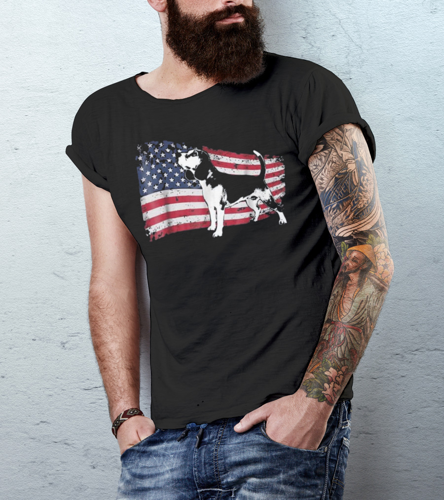 Beagle Dog American Flag Fun T-Shirt