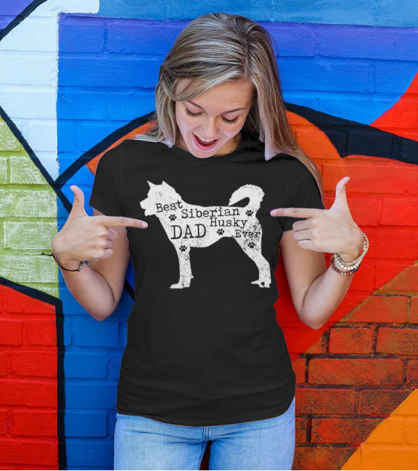 Best Siberian Husky Dog Dad Ever With Paw Prints T-Shirt