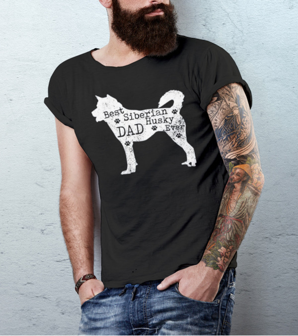 Best Siberian Husky Dog Dad Ever With Paw Prints T-Shirt