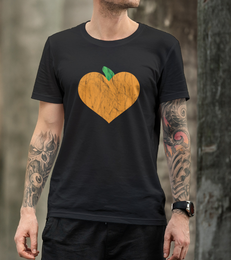 Halloween Pumpkin Heart Orange Green Leaf T-Shirt