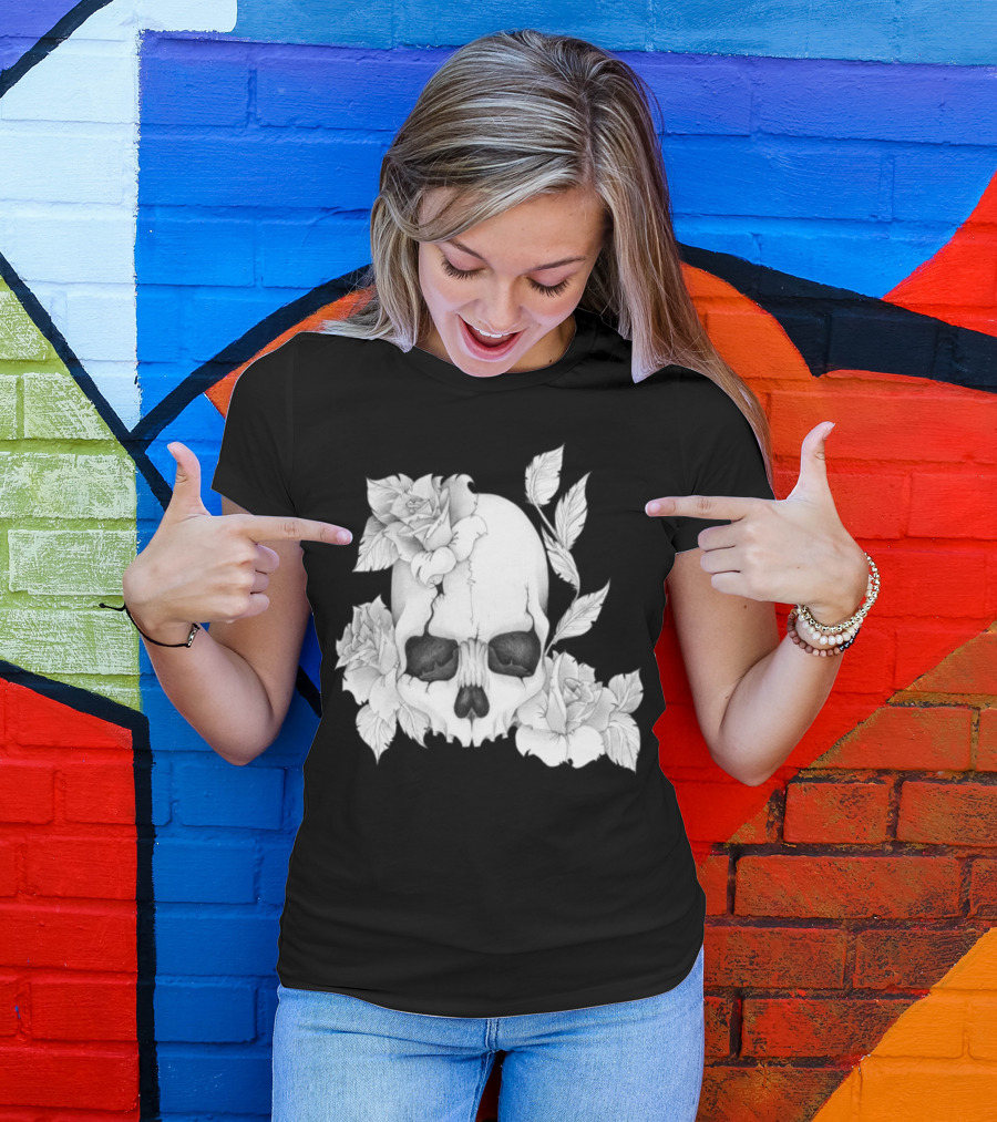 Skull N Roses With Intricate Floral T-Shirt