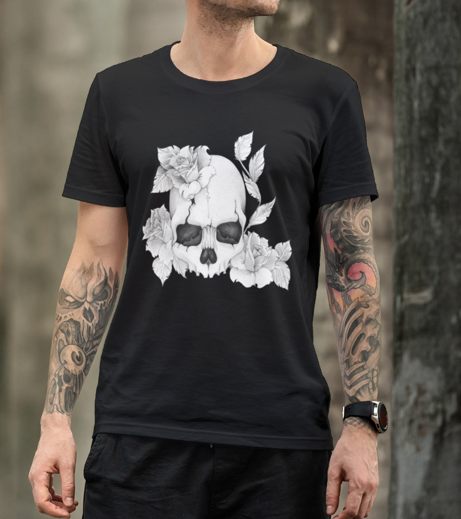 Skull N Roses With Intricate Floral T-Shirt
