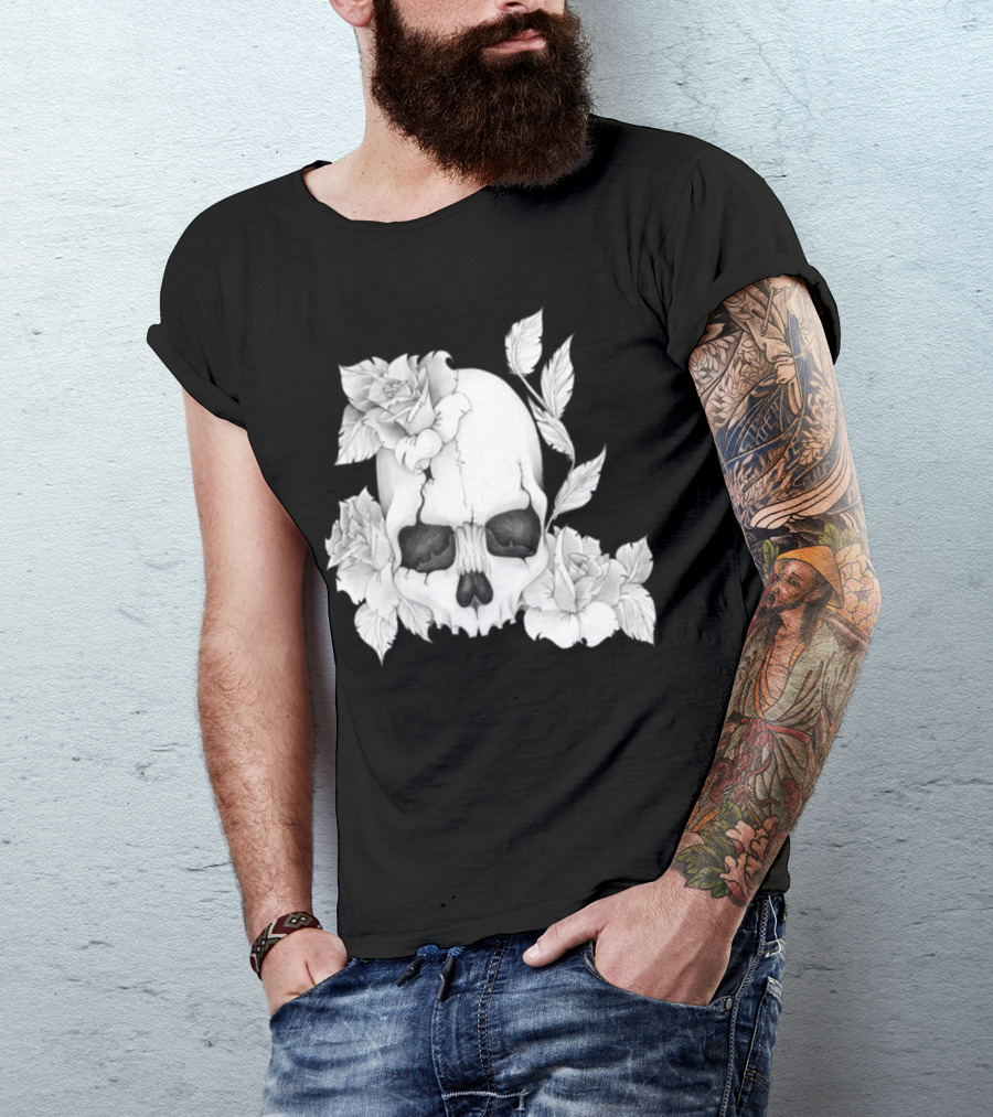 Skull N Roses With Intricate Floral T-Shirt