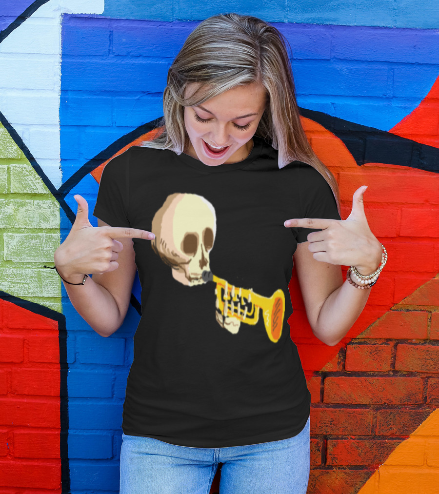 DOOT Skeleton Playing Trumpet Iconic Meme T-Shirt
