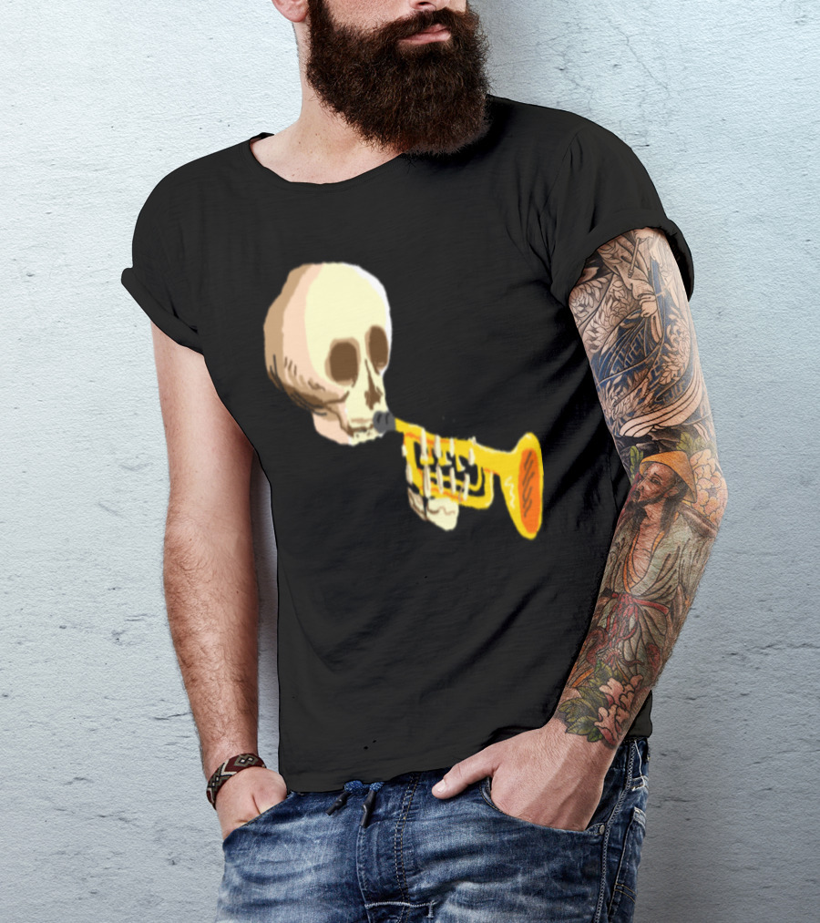 DOOT Skeleton Playing Trumpet Iconic Meme T-Shirt