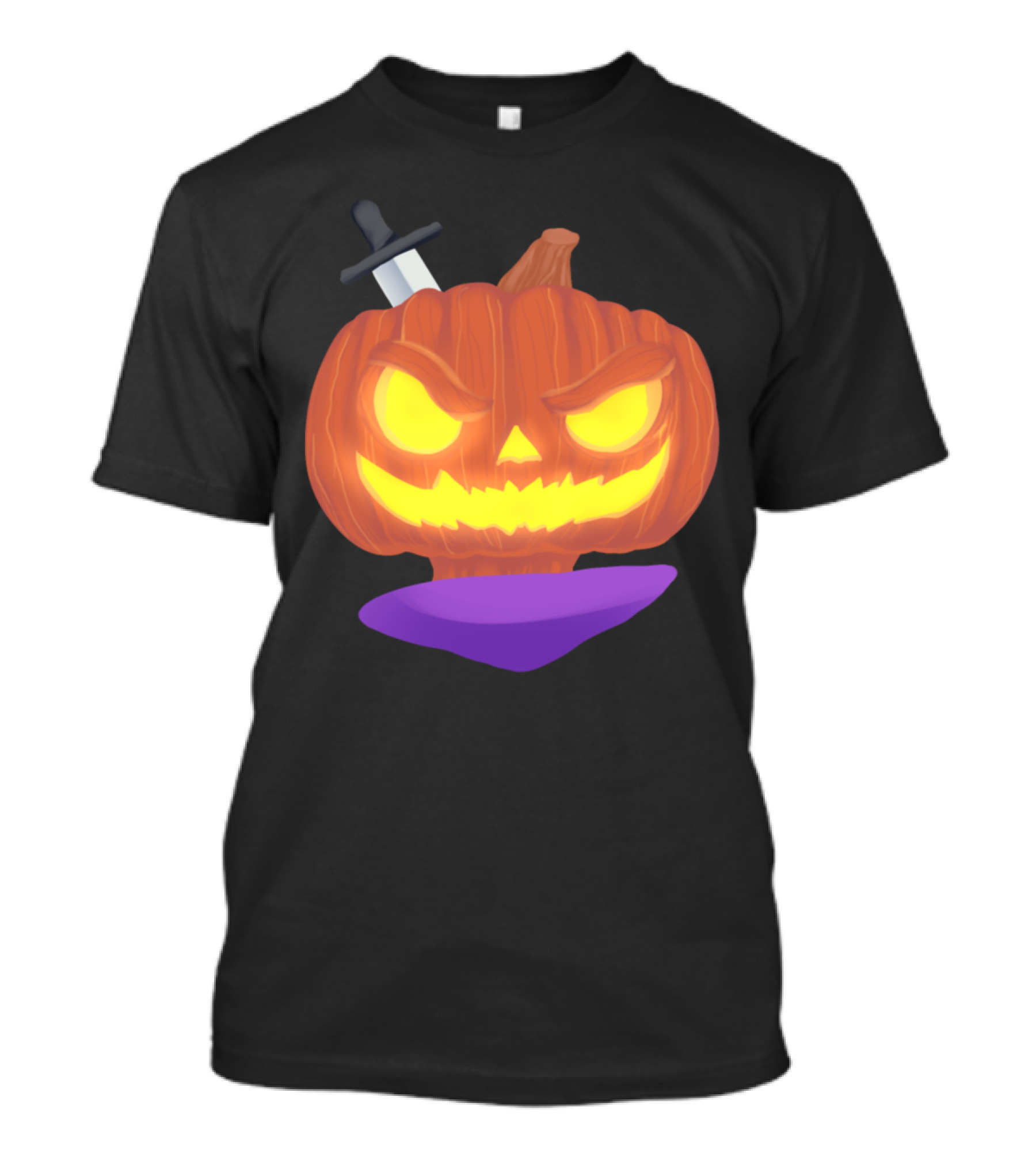 Funny Halloween Pumpkin With Knife And Glowing Eyes T-Shirt