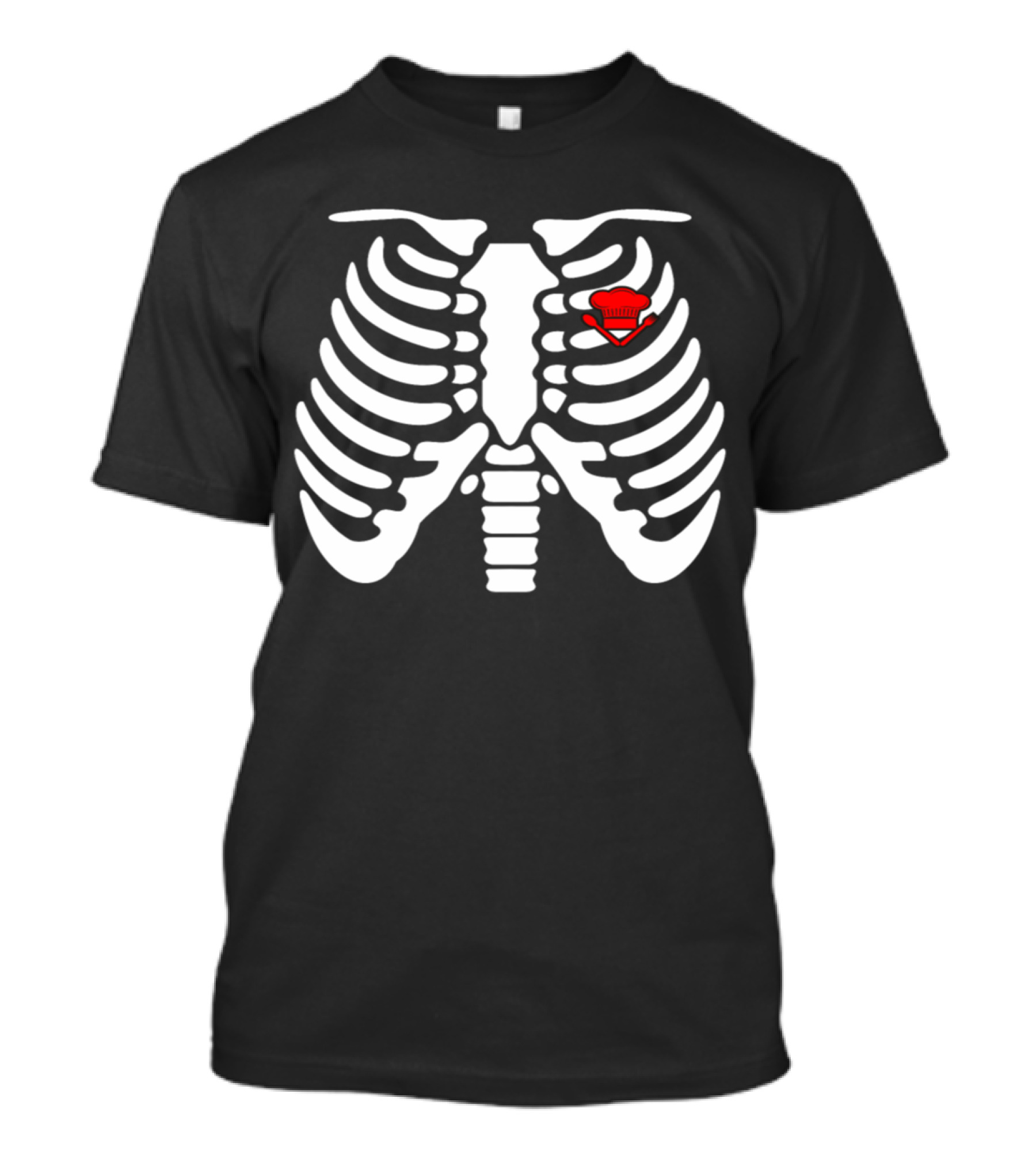 Skeleton Ribcage With Red Chef Hat Halloween Cooking Chef T-Shirt