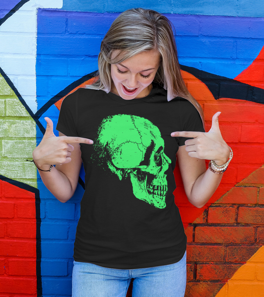 Skeleton Head Green Glowing Side Profile T-Shirt