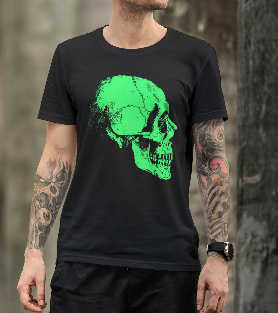 Skeleton Head Green Glowing Side Profile T-Shirt