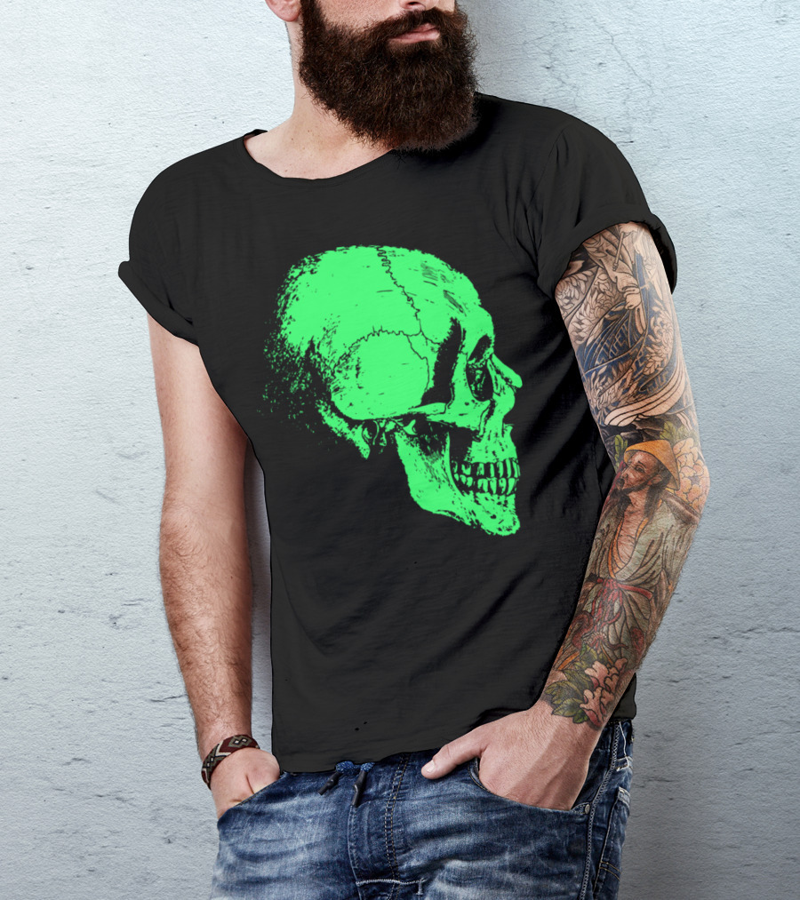 Skeleton Head Green Glowing Side Profile T-Shirt