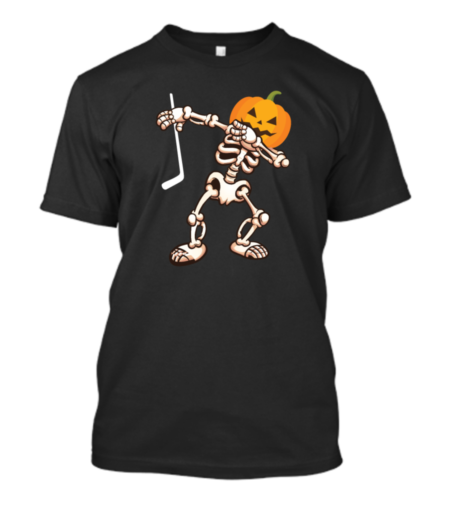Dabbing Hockey Skeleton With Pumpkin Head T-Shirt