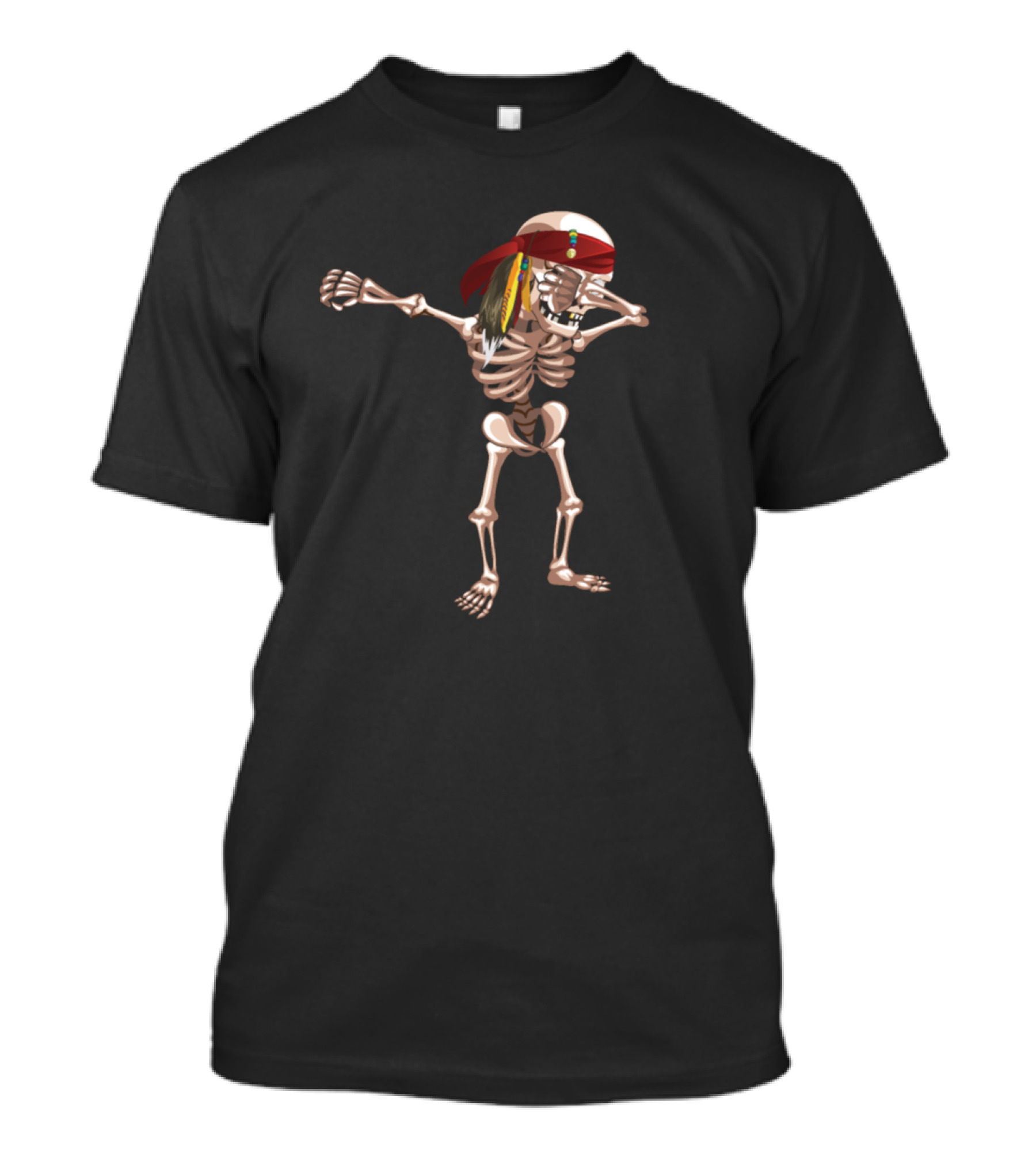 Halloween Dabbing Skeleton Pirate Red Bandana Feather Hat T-Shirt