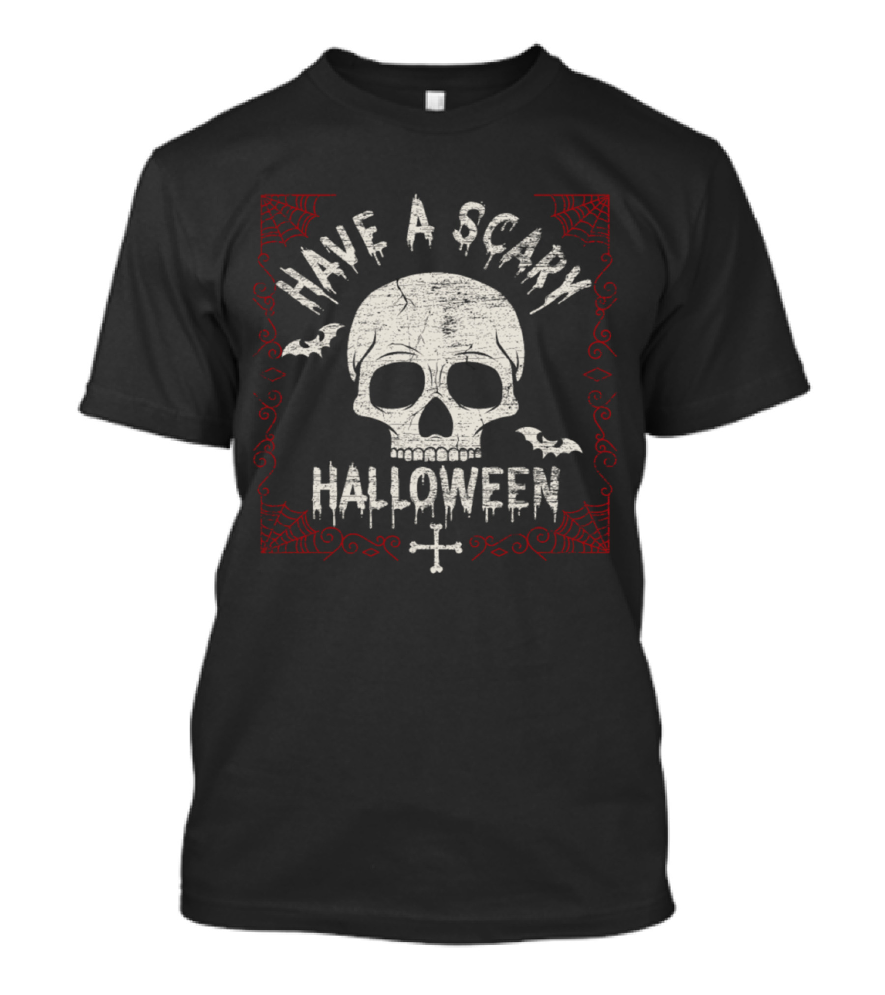 Have A Scary Halloween Skeleton Skull With Bats And Webs T-Shirt