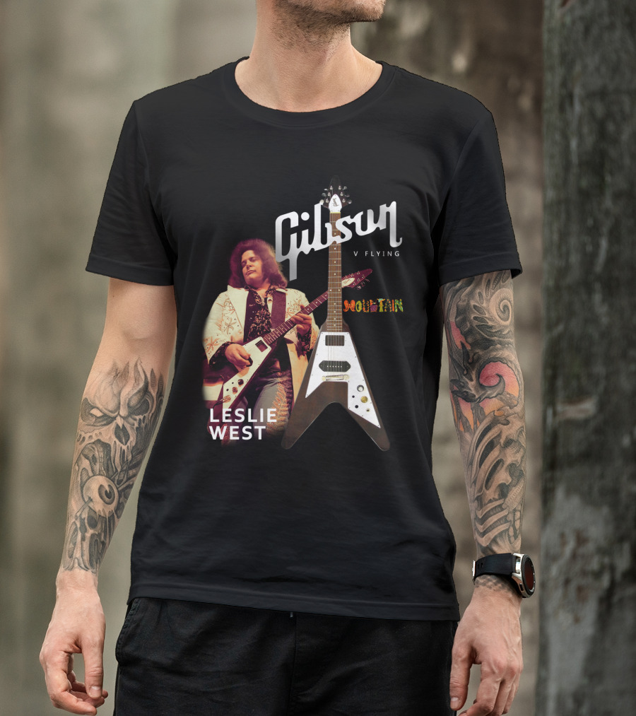 Leslie West Gibson Flying V Mountain Guitarist Music T-Shirt