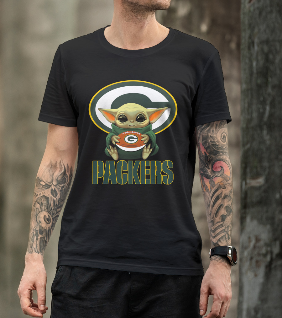 Packers GBP Fan Baby Yoda Football T-Shirt
