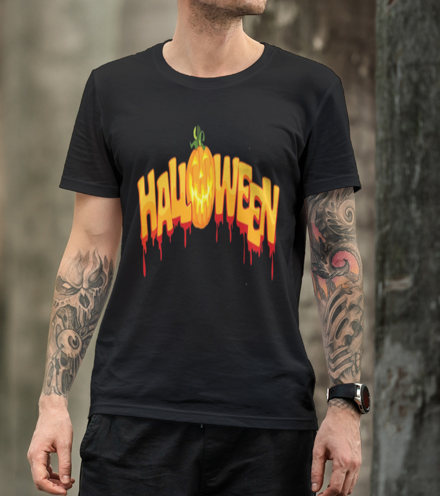 Halloween Pumpkin Dripping Text T-Shirt