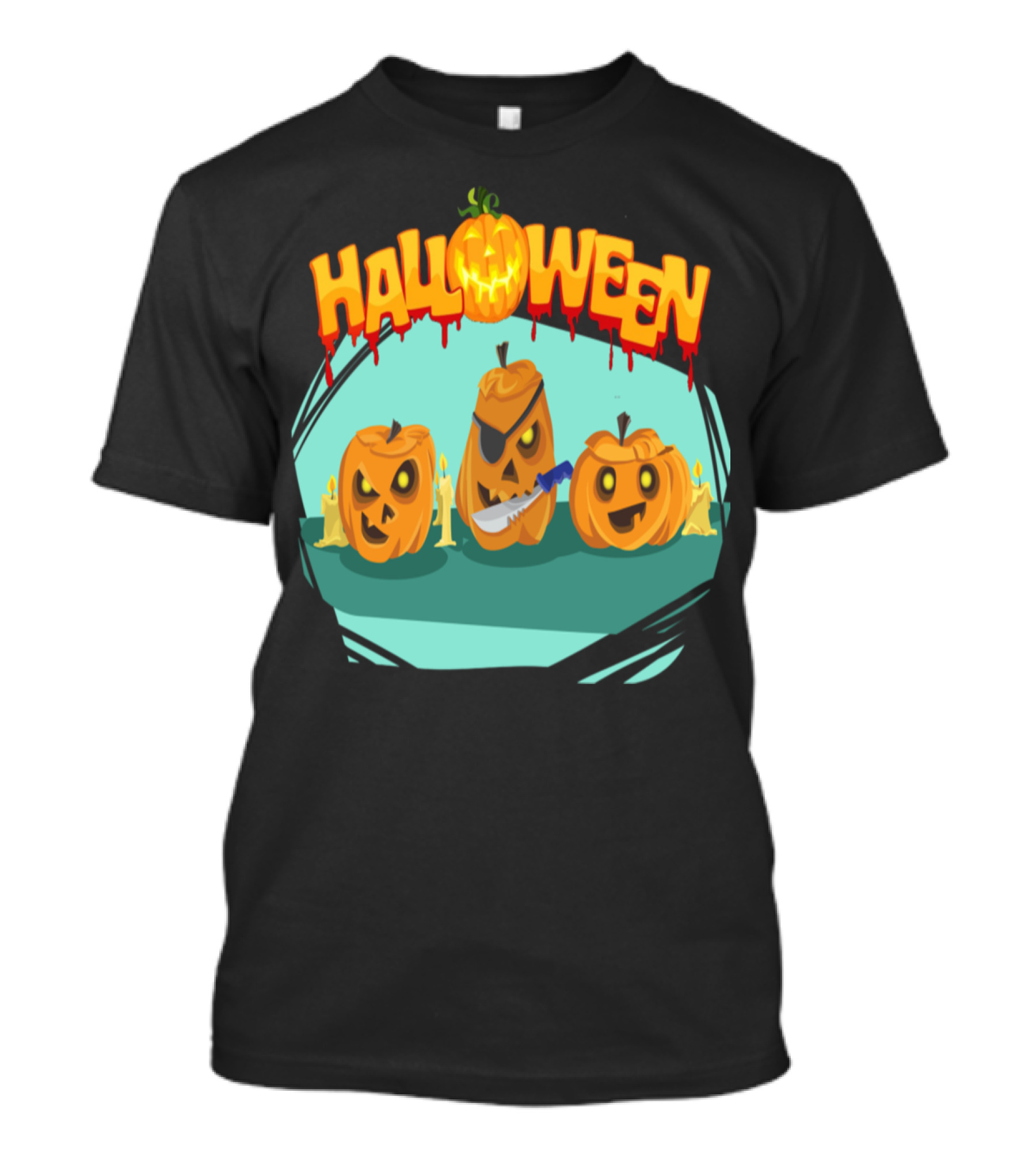 Halloween Evil Pumpkins With Knife And Eyepatch T-Shirt