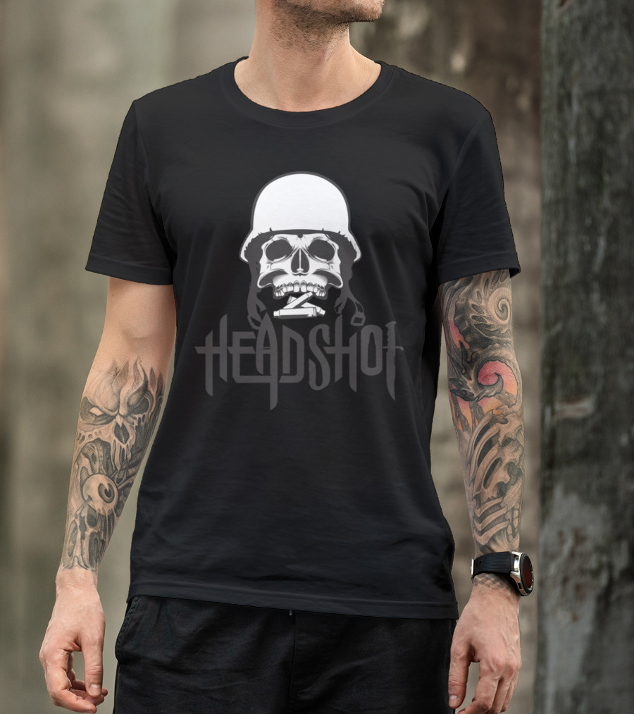 Headshot Skeleton With Helmet And Crossed Bullets T-Shirt