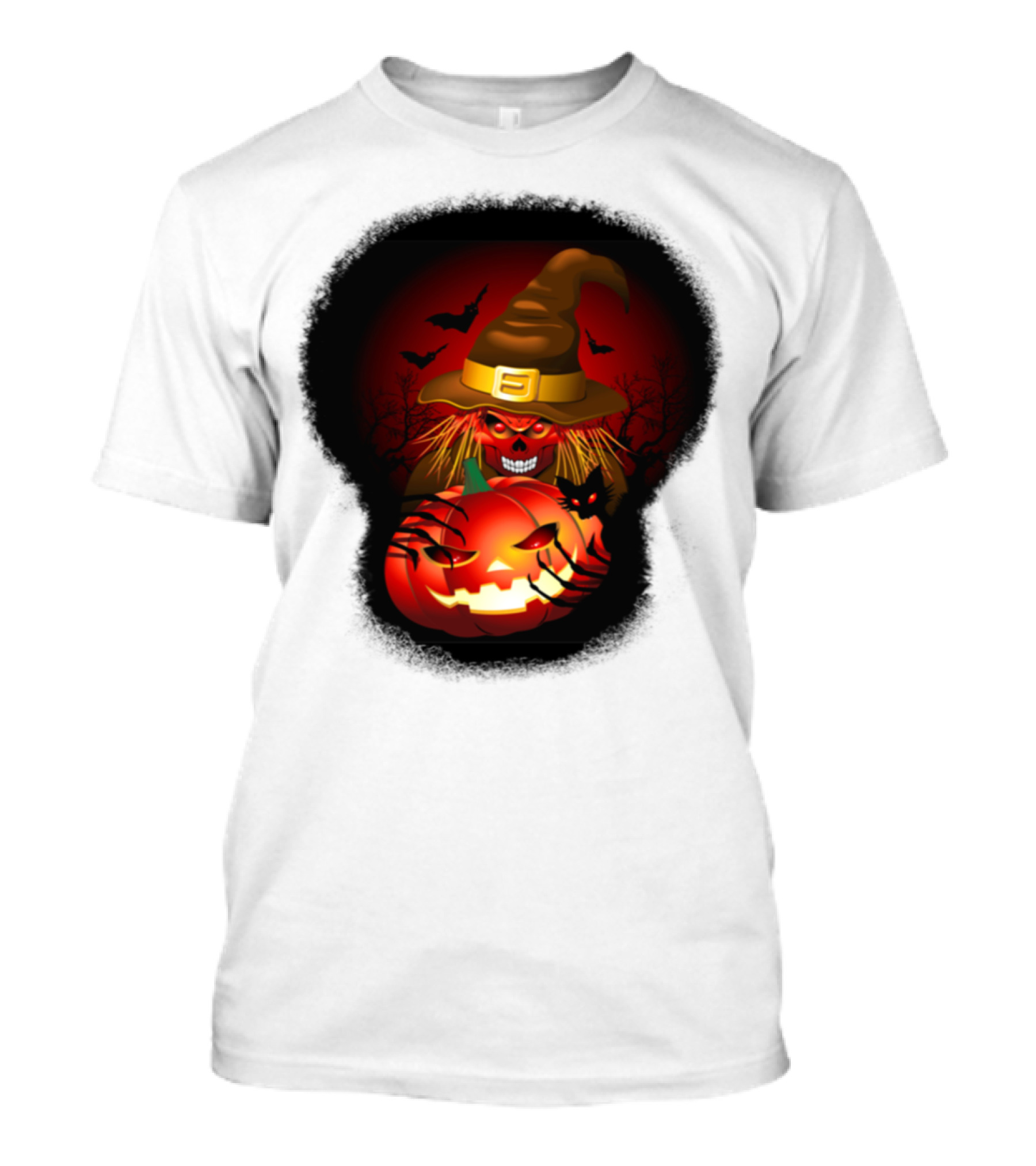 Skeleton Witch Creepy Pumpkin Halloween With Bats And Red Eyes T-Shirt
