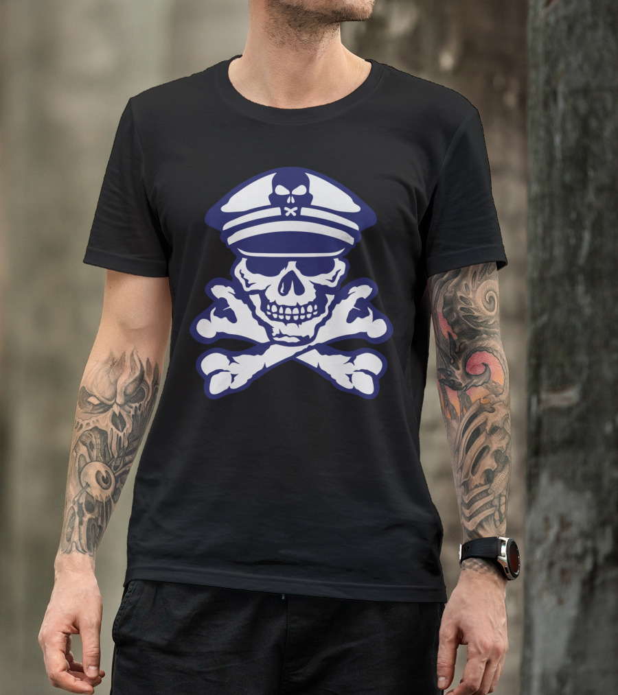 Navy Skull Crossbones Skeleton Captain Hat 903 T-Shirt