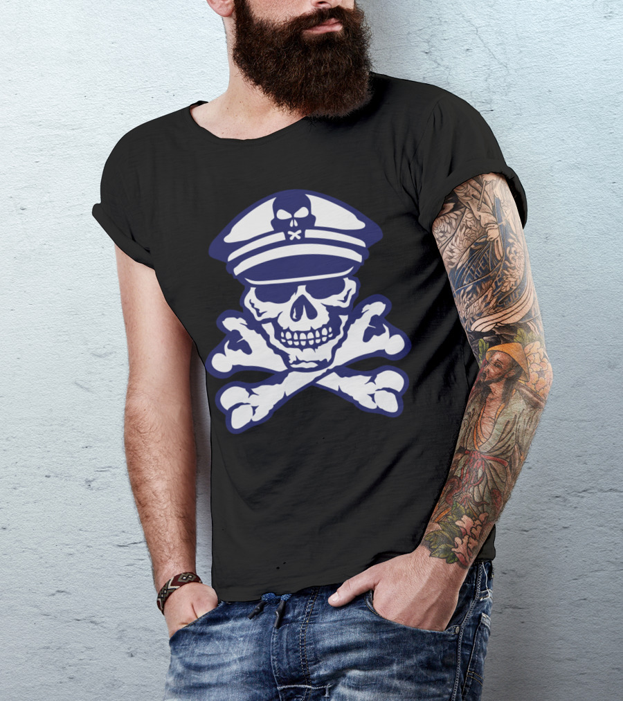 Navy Skull Crossbones Skeleton Captain Hat 903 T-Shirt