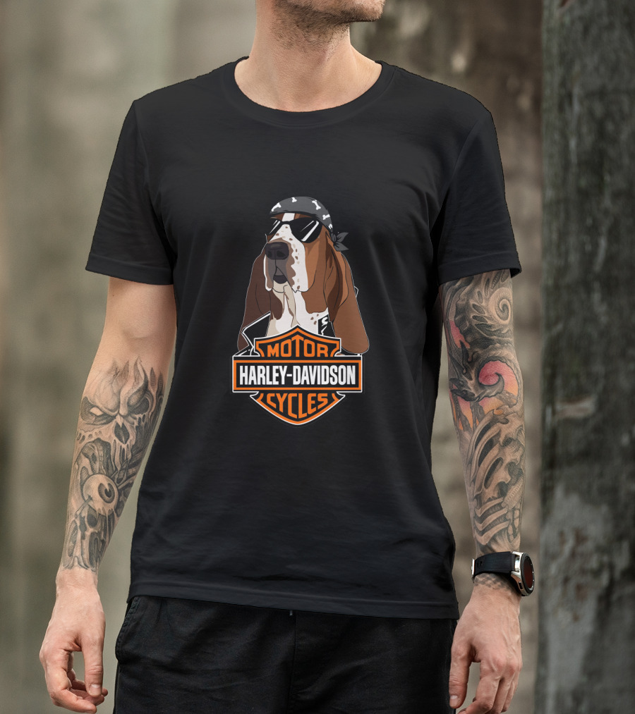 Basset Hound Harley Davidson Motorcycles T-Shirt