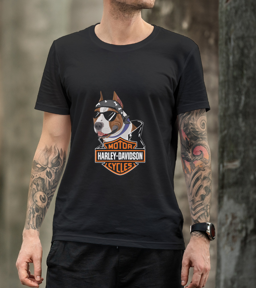 Harley Davidson Motorcycles American Staffordshire Terrier Biker T-Shirt