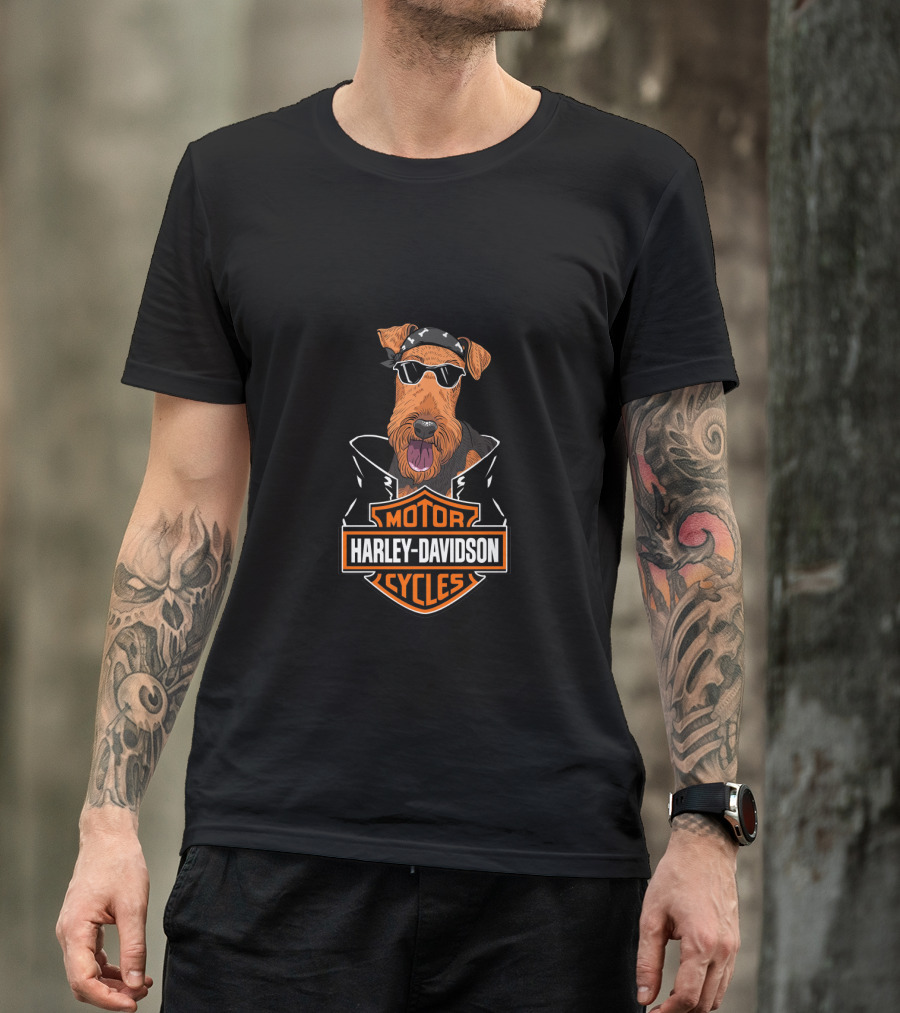 Harley Davidson Motor Cycles Airedale Terrier Biker T-Shirt