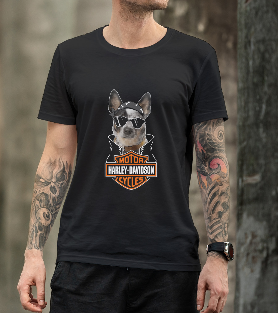 Harley Davidson Motorcycles Australian Cattle Dog Biker T-Shirt