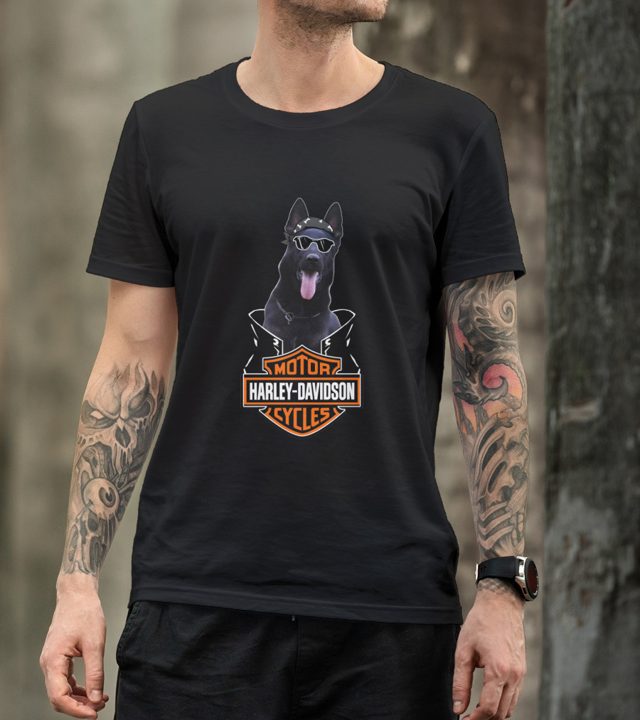 Harley Davidson Motor Cycles Black German Shepherd Biker T-Shirt