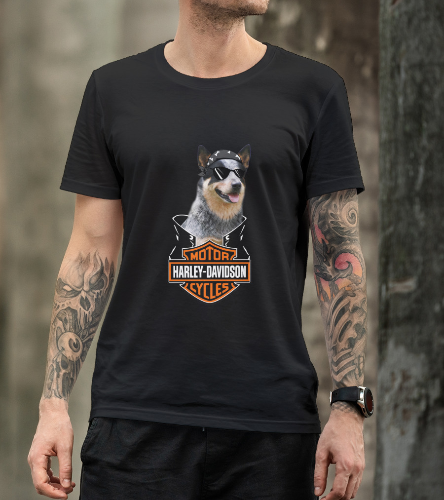Harley Davidson Blue Heelers Biker Dog T-Shirt