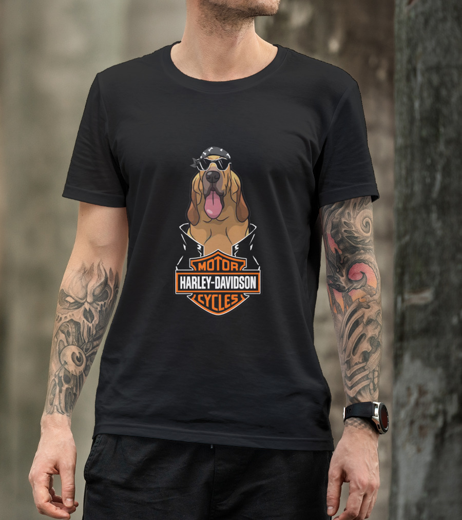 Harley Davidson Bloodhound With Bandana And Sunglasses T-Shirt