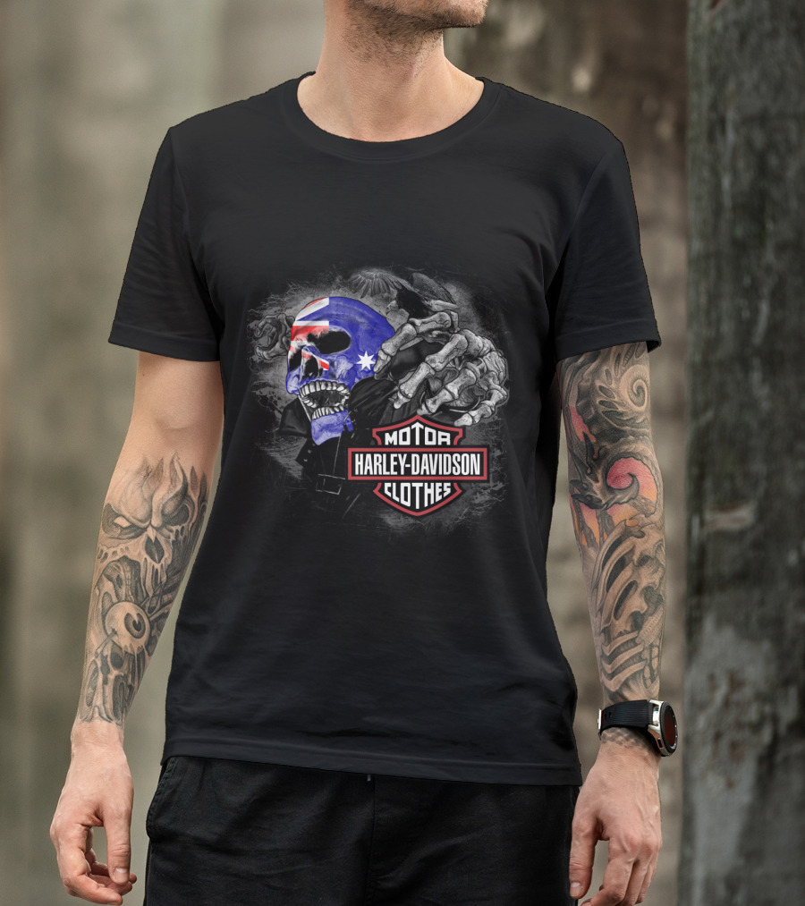 Harley Davidson Australia Skull Flag Motif T-Shirt