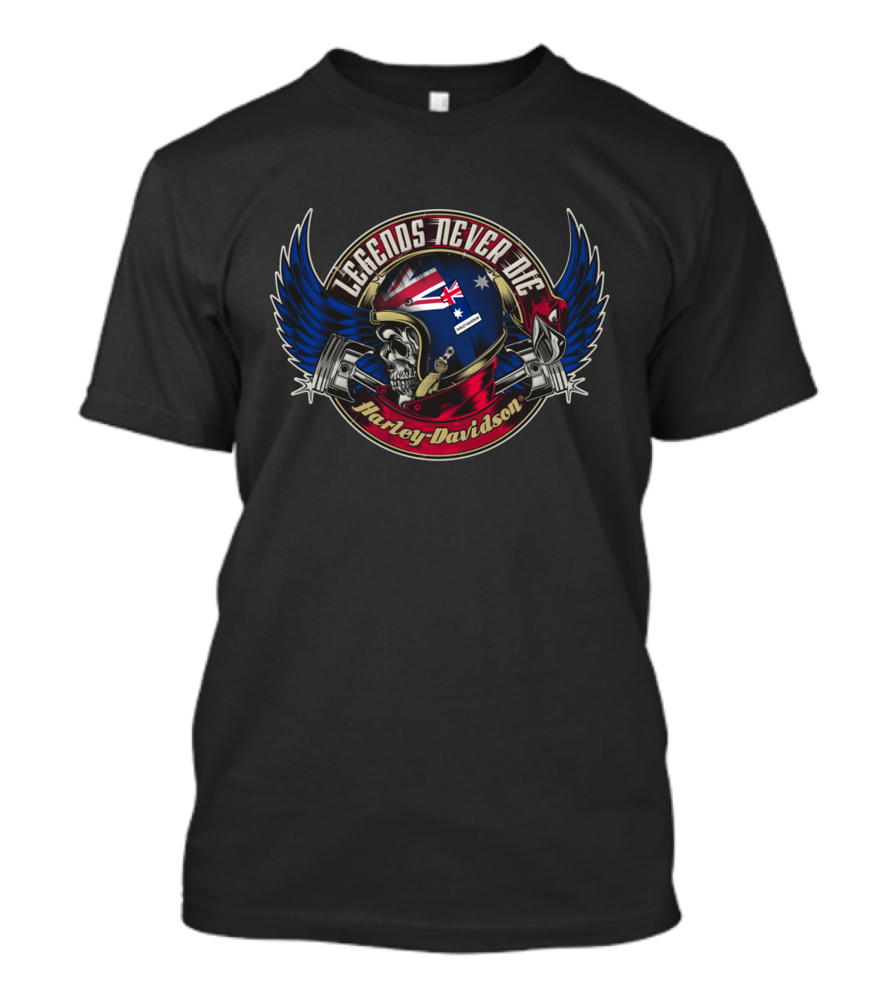 Legends Never Die Australia Flag Skull Harley Davidson T-Shirt