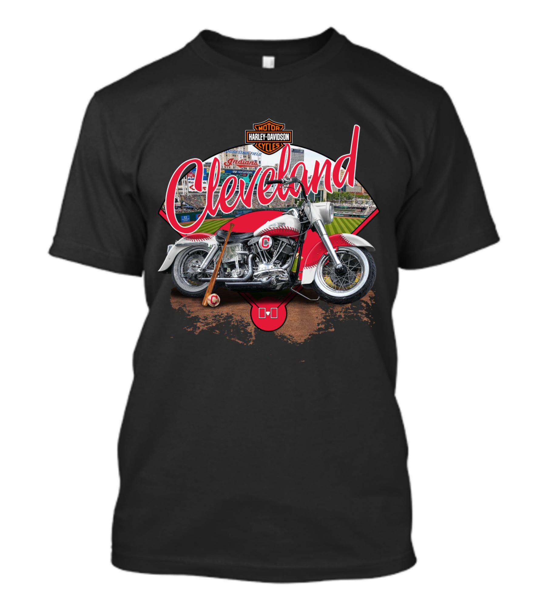 Cleveland Harley Davidson Indians Baseball Motorcycle Scene T-Shirt
